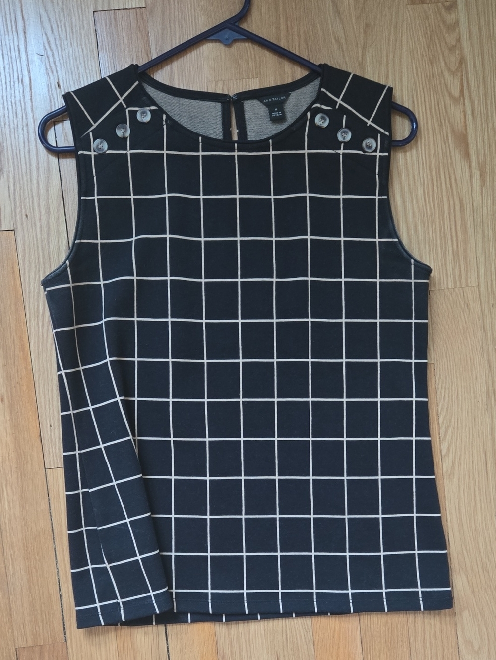 Ann Taylor Black Shell with White Windowpane Grid
